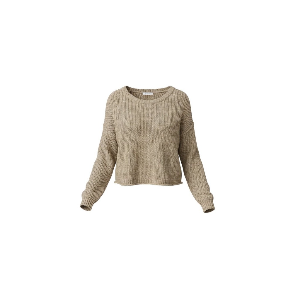 American Eagle Sweater Womens M Khaki Tan Cotton Knit Cropped Crew Neck Relaxed